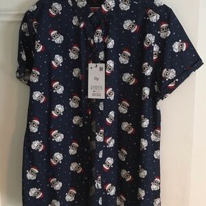 Men's Navy Blue Santa Print Shirt